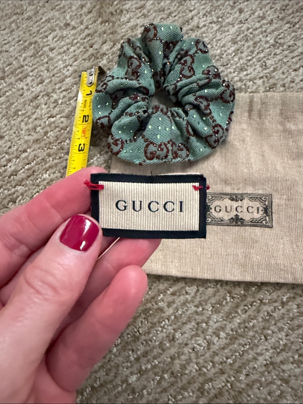 Gucci Mint Green & Brown embellished GG Logo Scrunchie